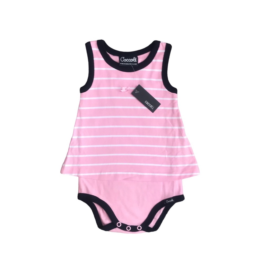🆕 Coccoli Pink & Navy Striped Romper Dress
